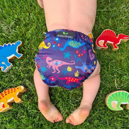 A washable eco friendly nappy in dinosaur print