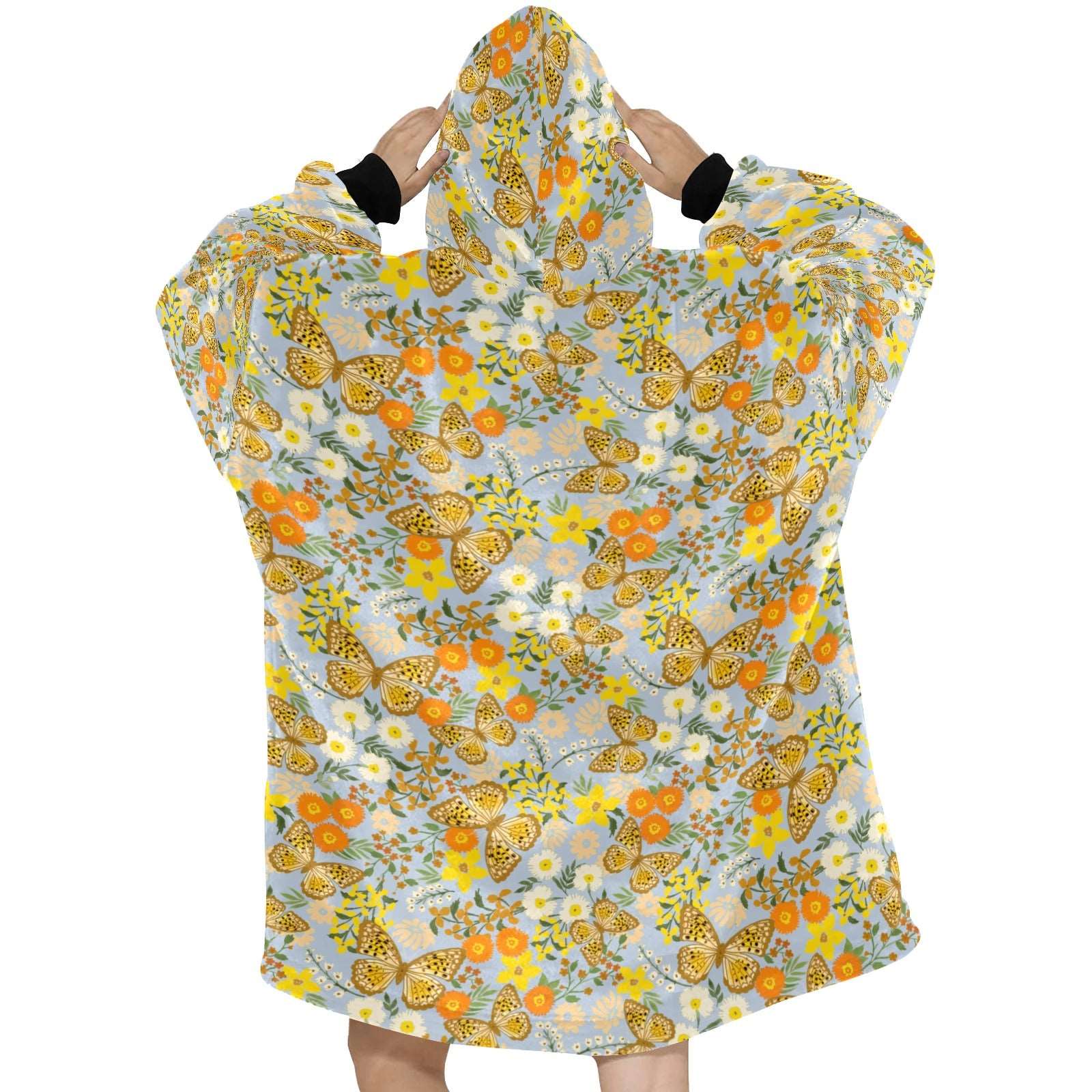 Wrap yourself in the beauty of a retro floral print with this cozy hooded fleece blanket.