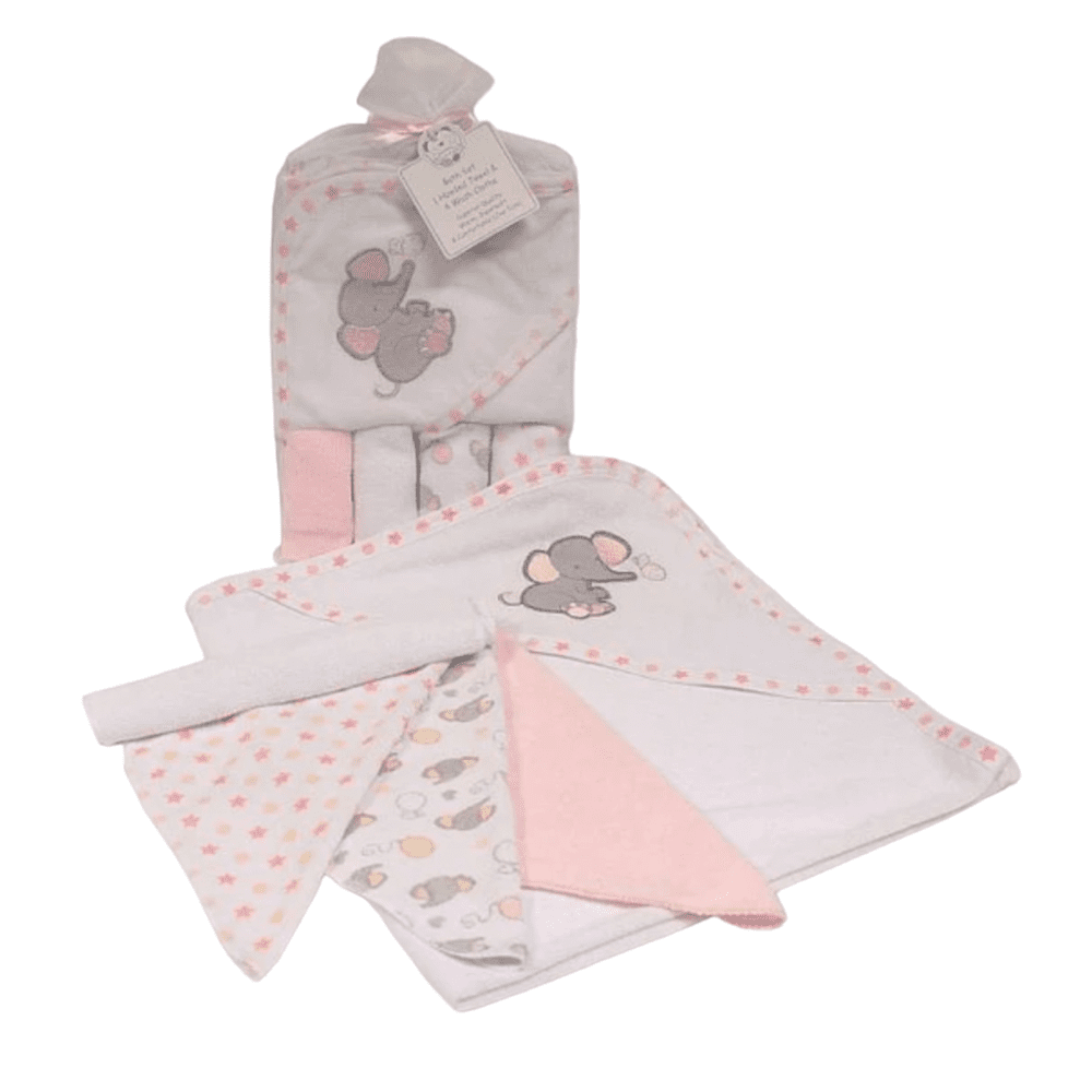 Soft Baby Pink Hooded Towel and Wash Cloth Set