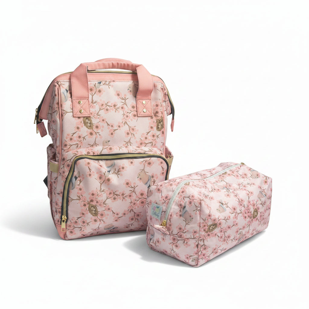 Green Cheeks Changing Bag in Spring Blossom with Matching Wet Bag