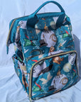 Backpack with a colorful design on a light fabric background