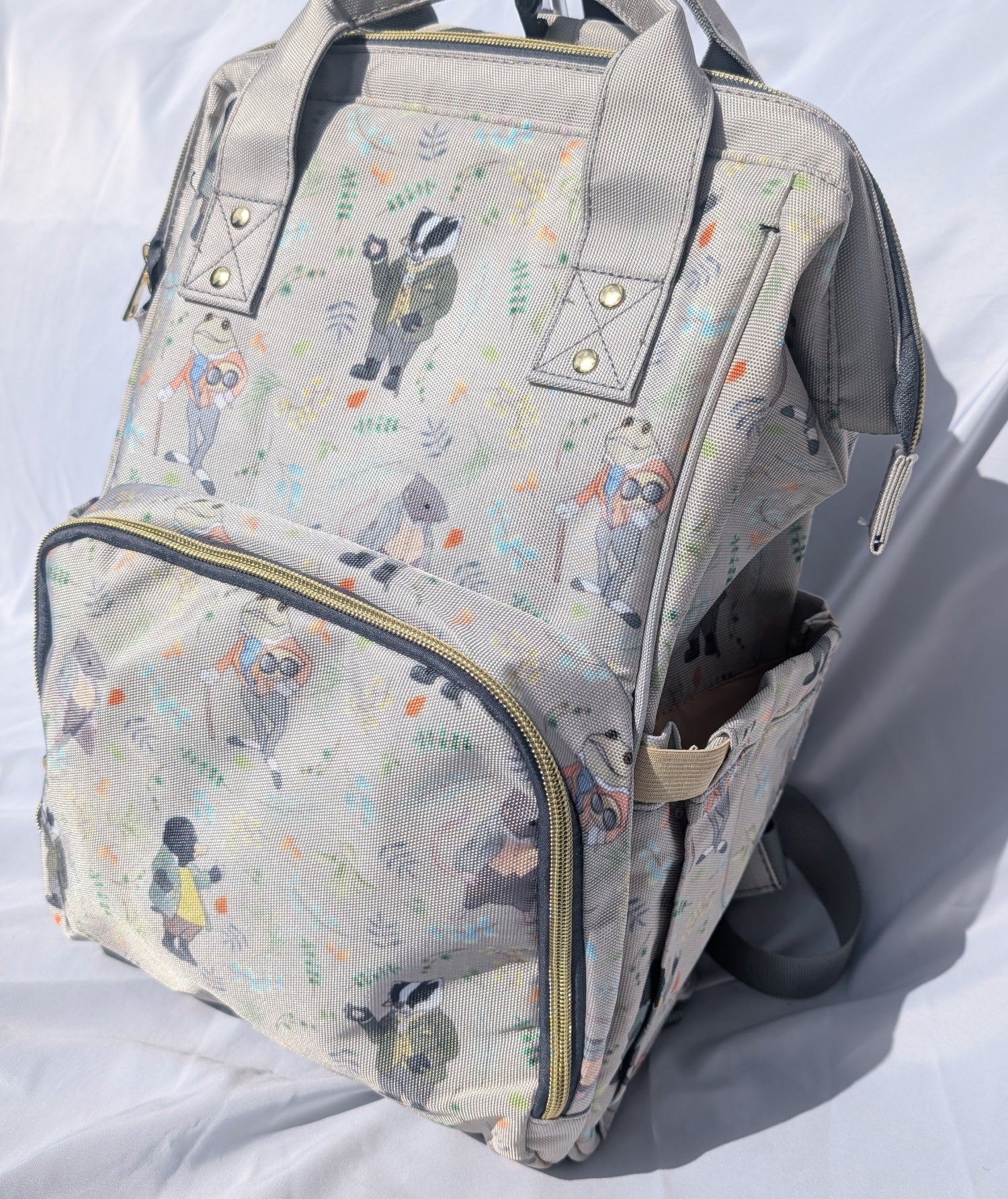 Backpack with cartoon character design on a white background