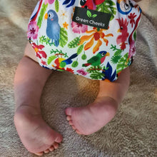 Load image into Gallery viewer, Tropical Birds Tropicana Cloth Nappy Green Cheeks
