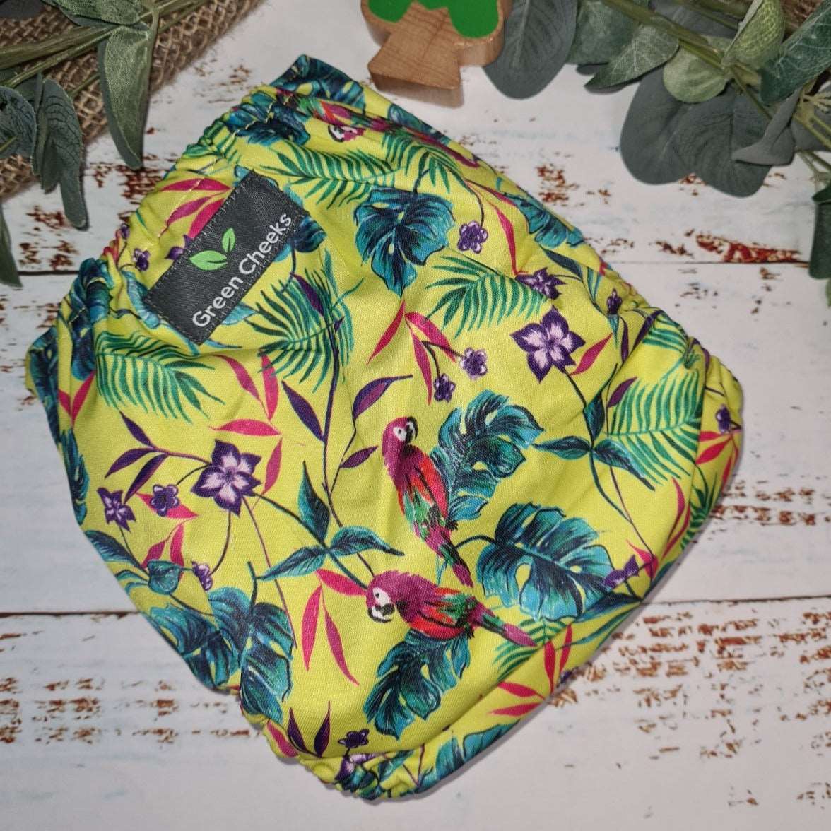 Green Cheeks Yellow Pollywood Reusable Cloth Nappy
