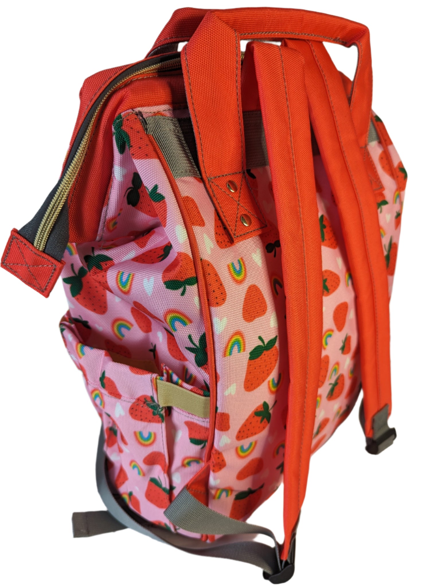 Strawberry Fields Pink Changing Bag Straps Backpack