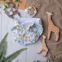 Load image into Gallery viewer, Showing opening of a Green Cheeks pocket nappy
