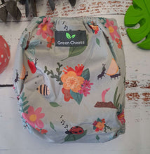 Load image into Gallery viewer, Creeping It Real Green Cheeks Cloth Nappy, a washable nappy featuring cute insects
