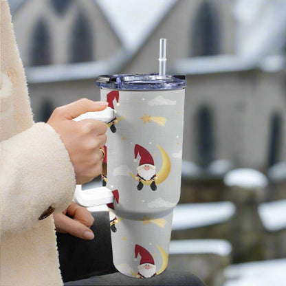 Tumbler in hand, showing off the large capacity and vibrant Christmas pattern, perfect for festive drinks