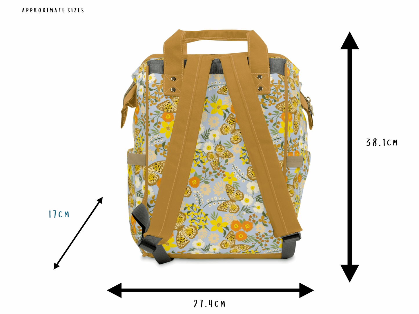 Floral Baby Changing backpack bag yellow mustard butterfly