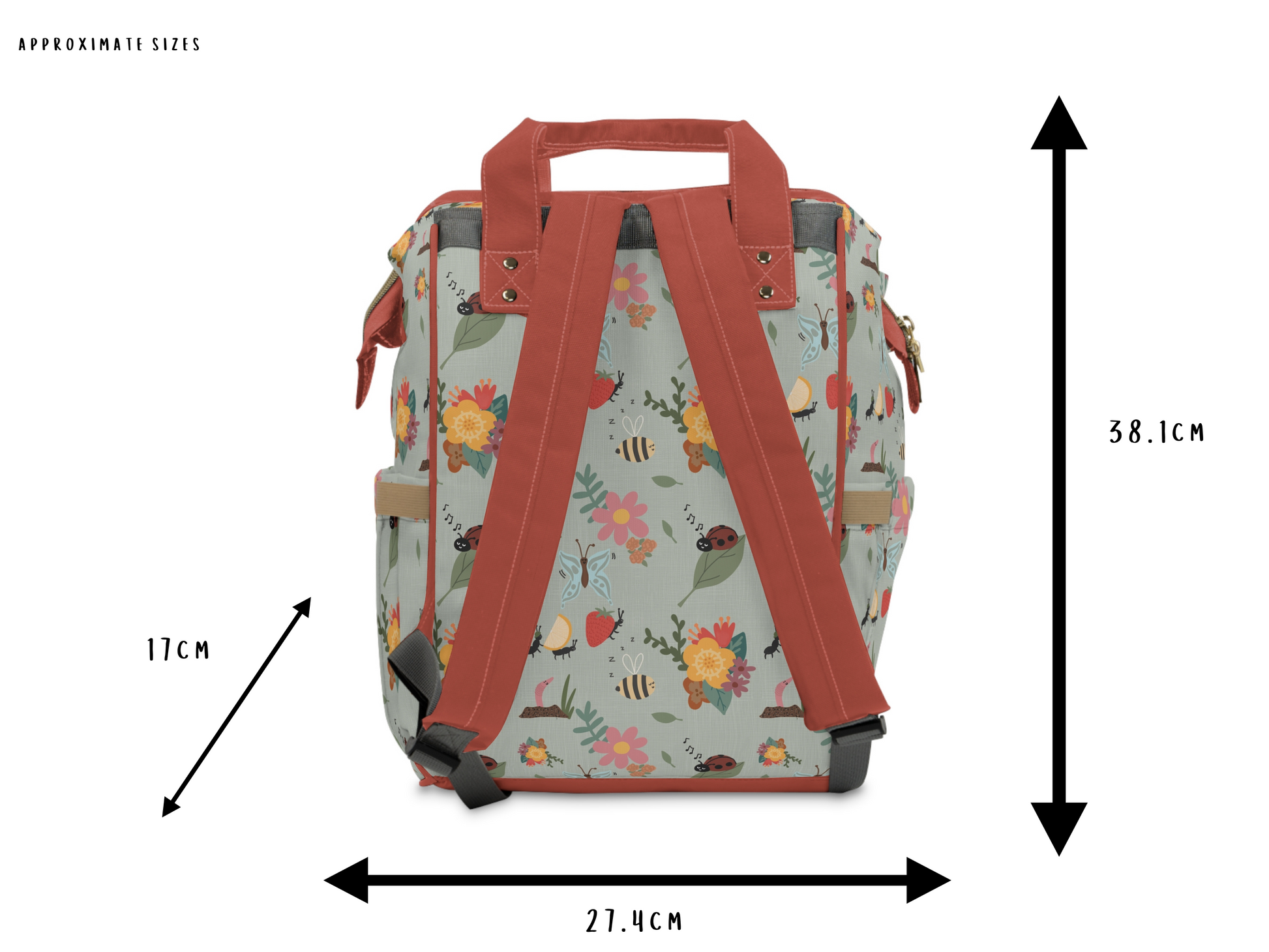 Insect-themed unique baby changing backpack with charming bug illustrations.