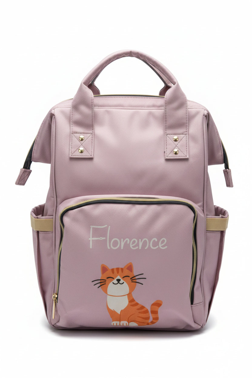 Personalised Changing Bag with Cat in Lilac