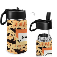 Load image into Gallery viewer, Personalised Stainless Steel Water Bottle with Handle - Halloween Bats
