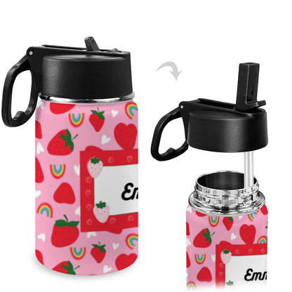 Personalised Stainless Steel Water Bottle with Handle - Fruit Strawberry