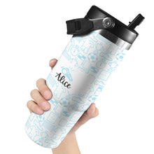 Carica l&#39;immagine nel visualizzatore di Gallery, Personalised football tumbler in blue with handle and flip straw lid
