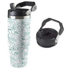 Carica l&#39;immagine nel visualizzatore di Gallery, Personalised football tumbler in green with handle and flip straw lid
