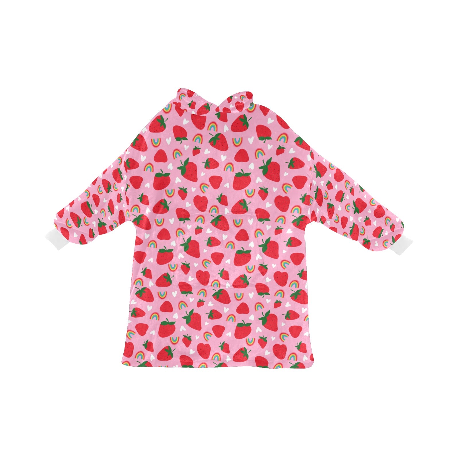 Pink Strawberry Cosy Hooded Blanket Fleece