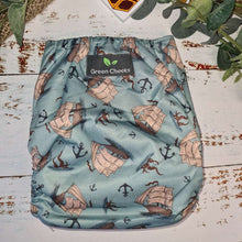 Load image into Gallery viewer, Green Cheeks Pirate Blue Cloth Nappy
