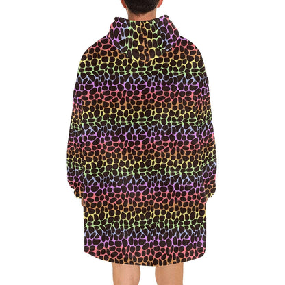 Rainbow Animal Print Cozy Hooded winter blanket OOdie