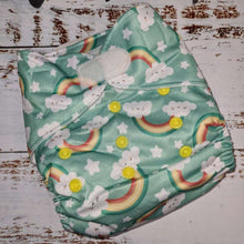 Load image into Gallery viewer, Green Cheeks Cloth Hemp Reusable Nappy with velcro in rainbow print
