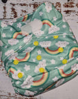 Green Cheeks Cloth Hemp Reusable Nappy with velcro in rainbow print