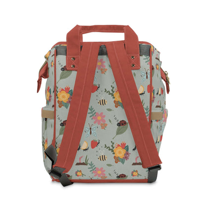 Insect-themed unique baby changing backpack with charming bug illustrations.