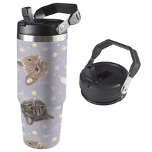 Load image into Gallery viewer, Stainless steel water bottle with Cats &amp; Kittens, featuring vibrant and unique design exclusive to Green Cheeks.

