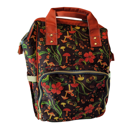 Red & Brown Changing Bag with Mushrooms