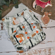 Load image into Gallery viewer, An image of cloth pocket nappies with hemp boosters neatly arranged on a flat surface. The nappies are made of soft, colorful fabric with elastic leg cuffs and snaps for adjustable sizing. The hemp boosters are slim inserts made from natural fibers, designed to enhance absorbency. This eco-friendly diapering option provides reusable and sustainable comfort for babies
