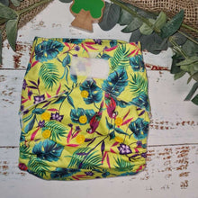 Load image into Gallery viewer, Green Cheeks Cloth Hemp Reusable Nappy in yellow with parrots and tropical birds
