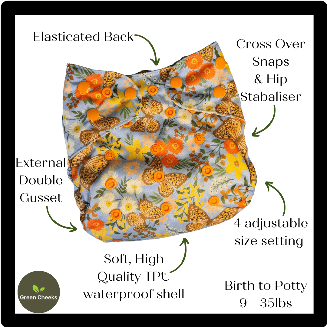 All In Two Part Reusable Cloth Nappies – Eco - Friendly &amp; Ultra - Absorbent - Green Cheeks - cloth nappy