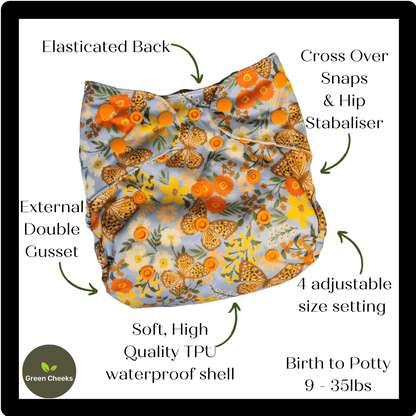 All In Two Part Reusable Cloth Nappies – Eco - Friendly & Ultra - Absorbent - Green Cheeks - cloth nappy