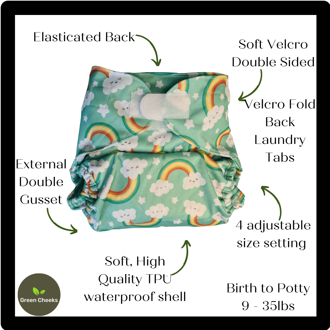 All In Two Part Reusable Cloth Nappies – Eco - Friendly &amp; Ultra - Absorbent - Green Cheeks - cloth nappy