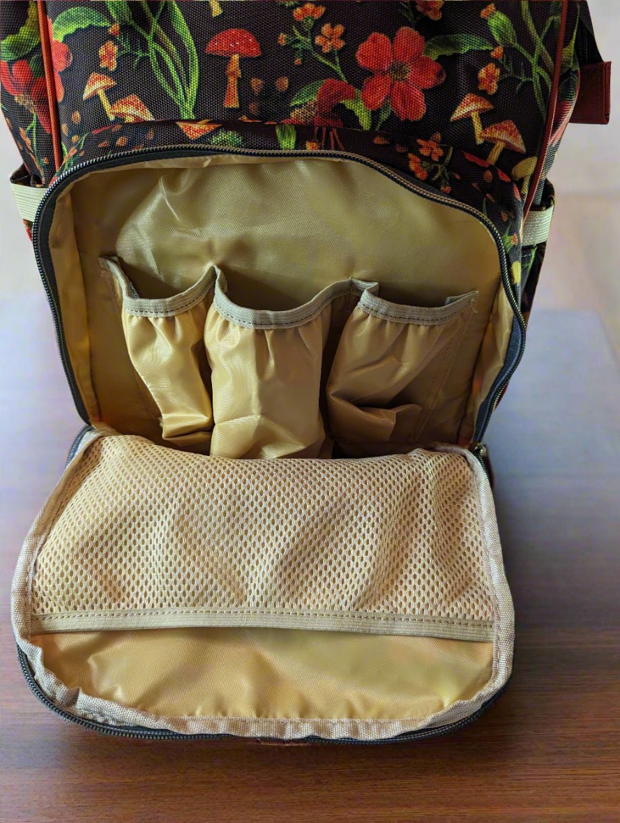 Autumn Mushrooms Baby Nappy Bag - S(Mush)y - Green Cheeks - Diaper Bag