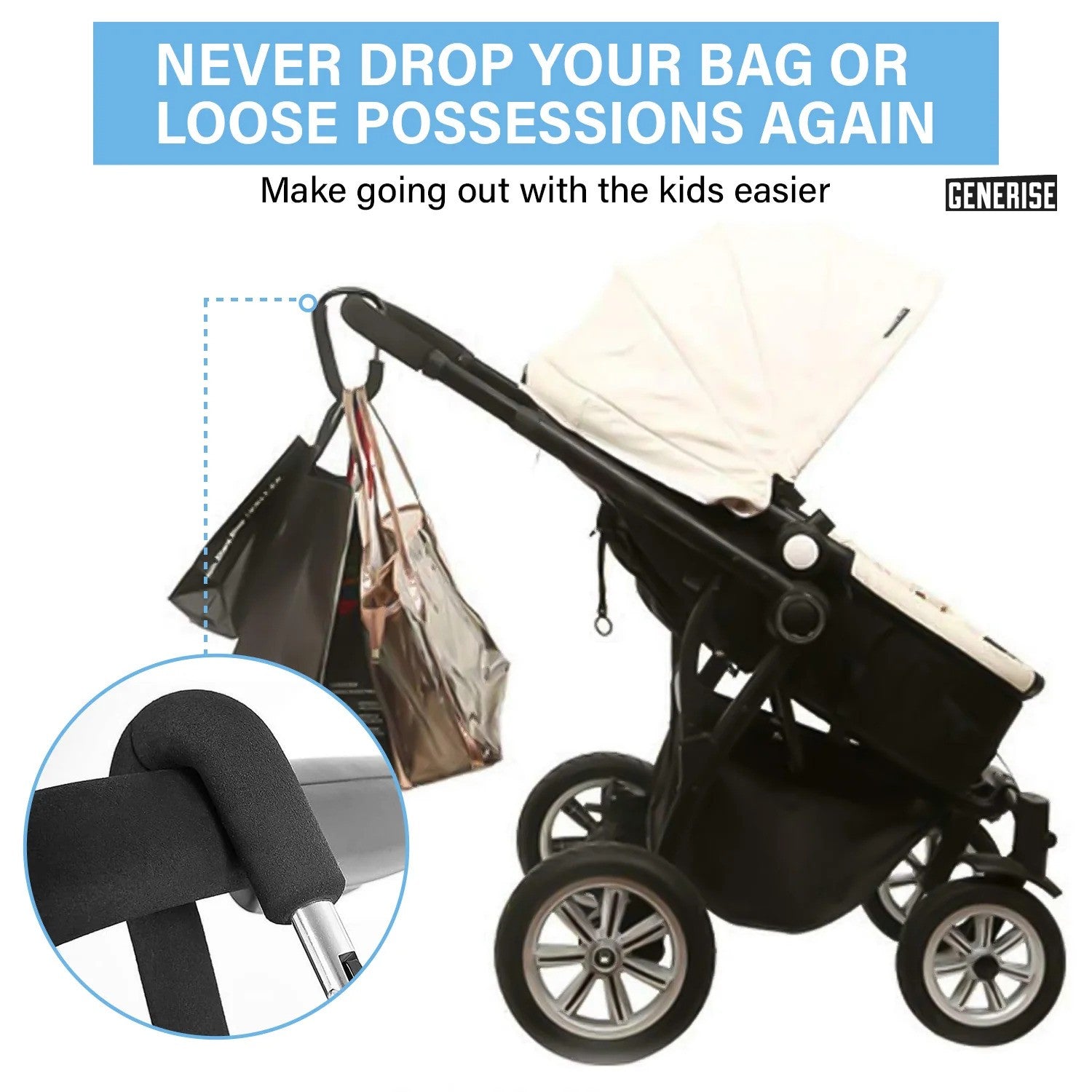Baby Bag - Buggy Pram Clip - 10kg Load Capacity - Green Cheeks - Stroller Accessories
