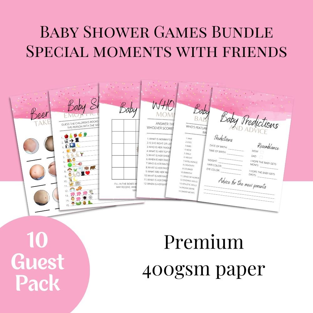 Baby Girl Baby Shower Games | 6 Game Bundle - Green Cheeks - Baby Shower Gift