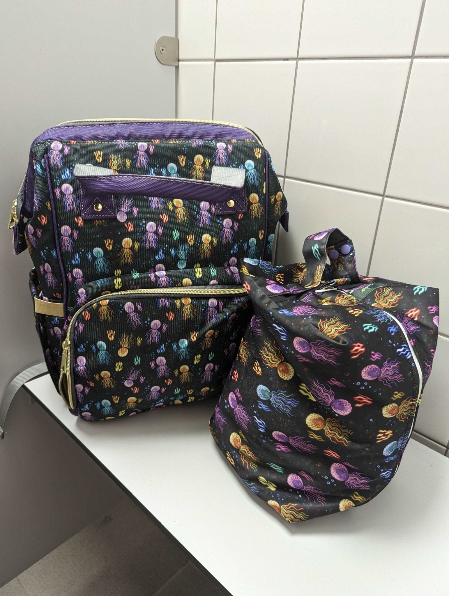 Black Baby Changing Bag - Squidding Around - Green Cheeks - Diaper Bag