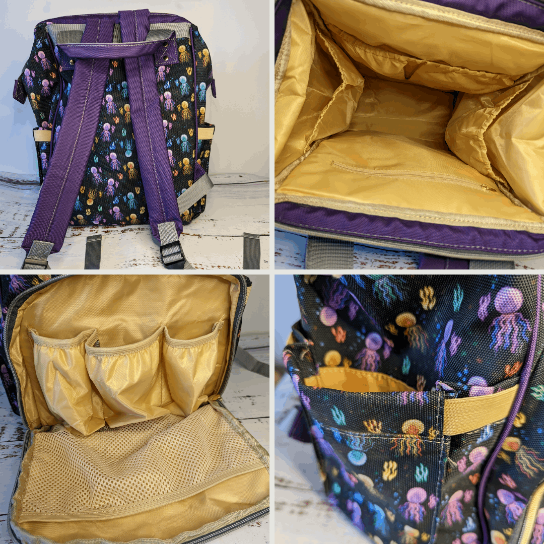 Black Baby Changing Bag - Squidding Around - Green Cheeks - Diaper Bag