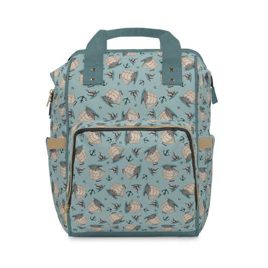 Captain’s Carryall Baby Changing Bag | Nautical Blue Nappy Bag - Green Cheeks - Diaper Bag