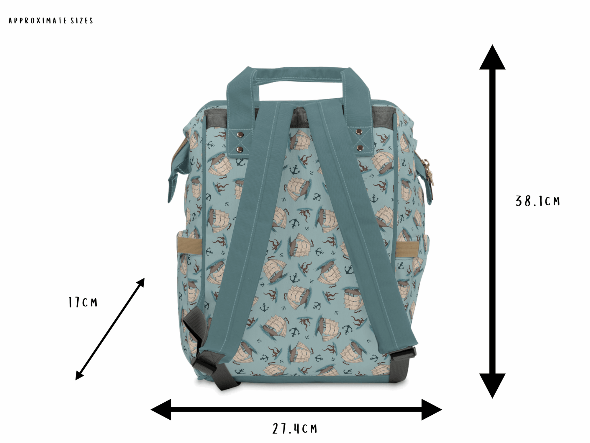 Captain’s Carryall Baby Changing Bag | Nautical Blue Nappy Bag - Green Cheeks - Diaper Bag