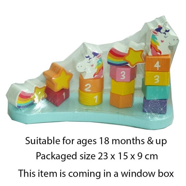 Classic My 1st Wooden Unicorn Number Stacker - Green Cheeks - Baby & Toddler