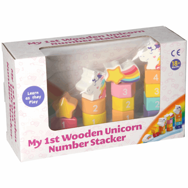 Classic My 1st Wooden Unicorn Number Stacker - Green Cheeks - Baby & Toddler