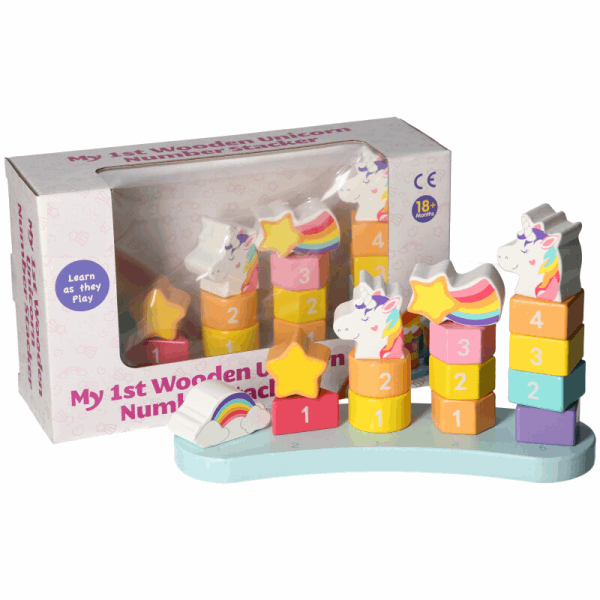 Classic My 1st Wooden Unicorn Number Stacker - Green Cheeks - Baby & Toddler