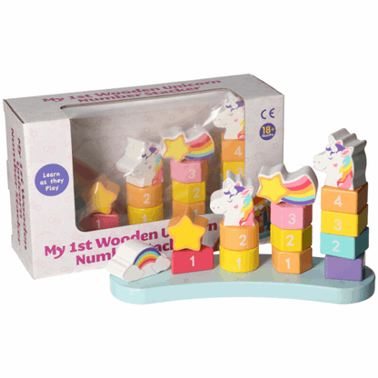 Classic My 1st Wooden Unicorn Number Stacker - Green Cheeks - Baby & Toddler