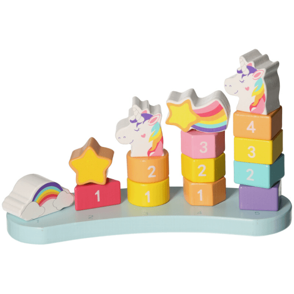 Classic My 1st Wooden Unicorn Number Stacker - Green Cheeks - Baby & Toddler