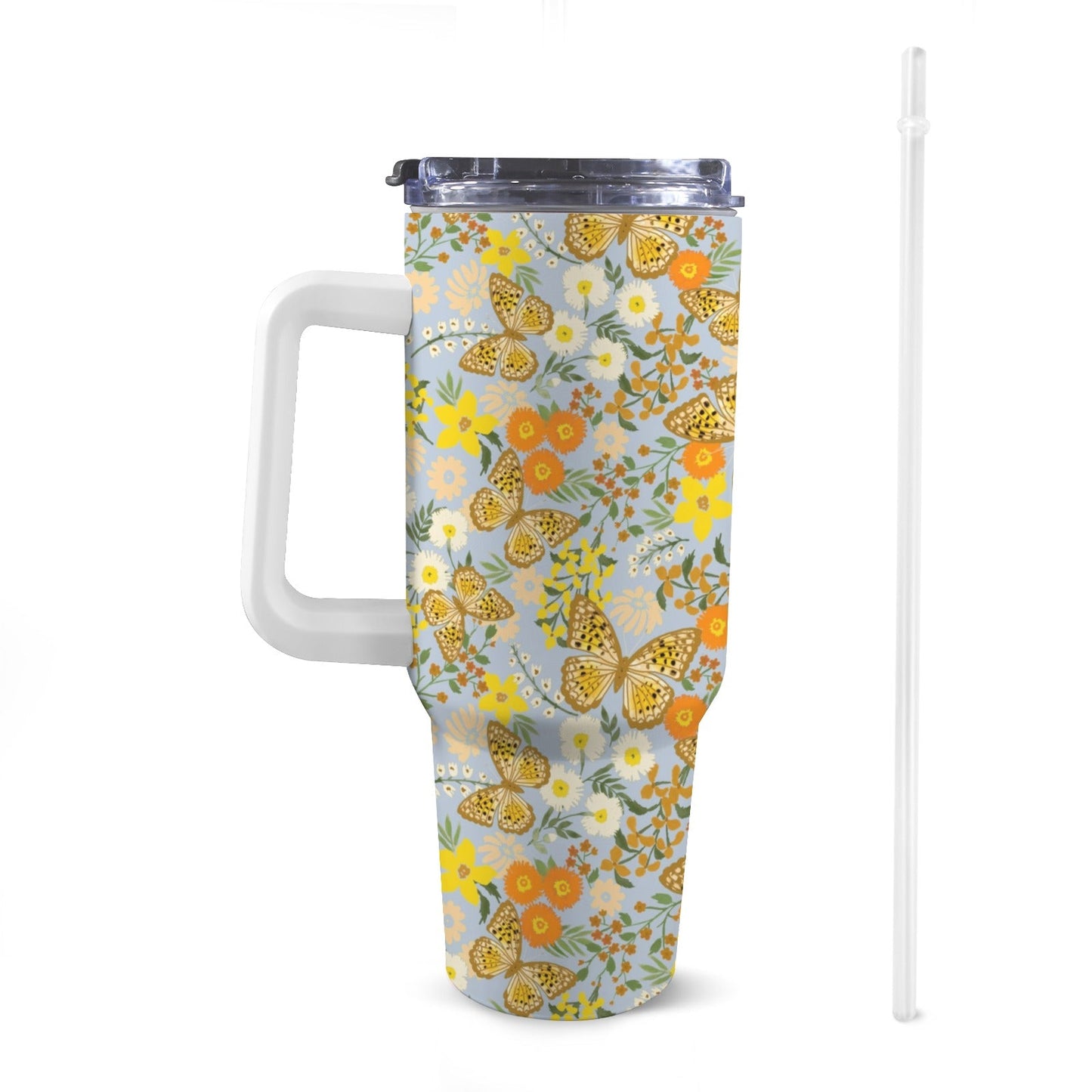 Extra Large Stainless Steel Insulated Travel Flask with Straw and Handle - Fun Patterns, Bold Colours - Green Cheeks - Travel Mug