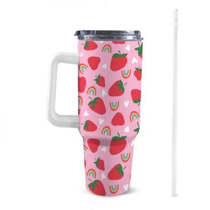 Extra Large Stainless Steel Insulated Travel Flask with Straw and Handle - Fun Patterns, Bold Colours - Green Cheeks - Travel Mug
