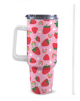 Extra Large Stainless Steel Insulated Travel Flask with Straw and Handle - Fun Patterns, Bold Colours - Green Cheeks - Travel Mug