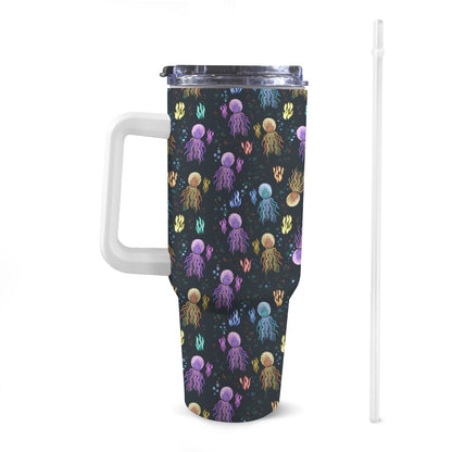 Extra Large Stainless Steel Insulated Travel Flask with Straw and Handle - Fun Patterns, Bold Colours - Green Cheeks - Travel Mug