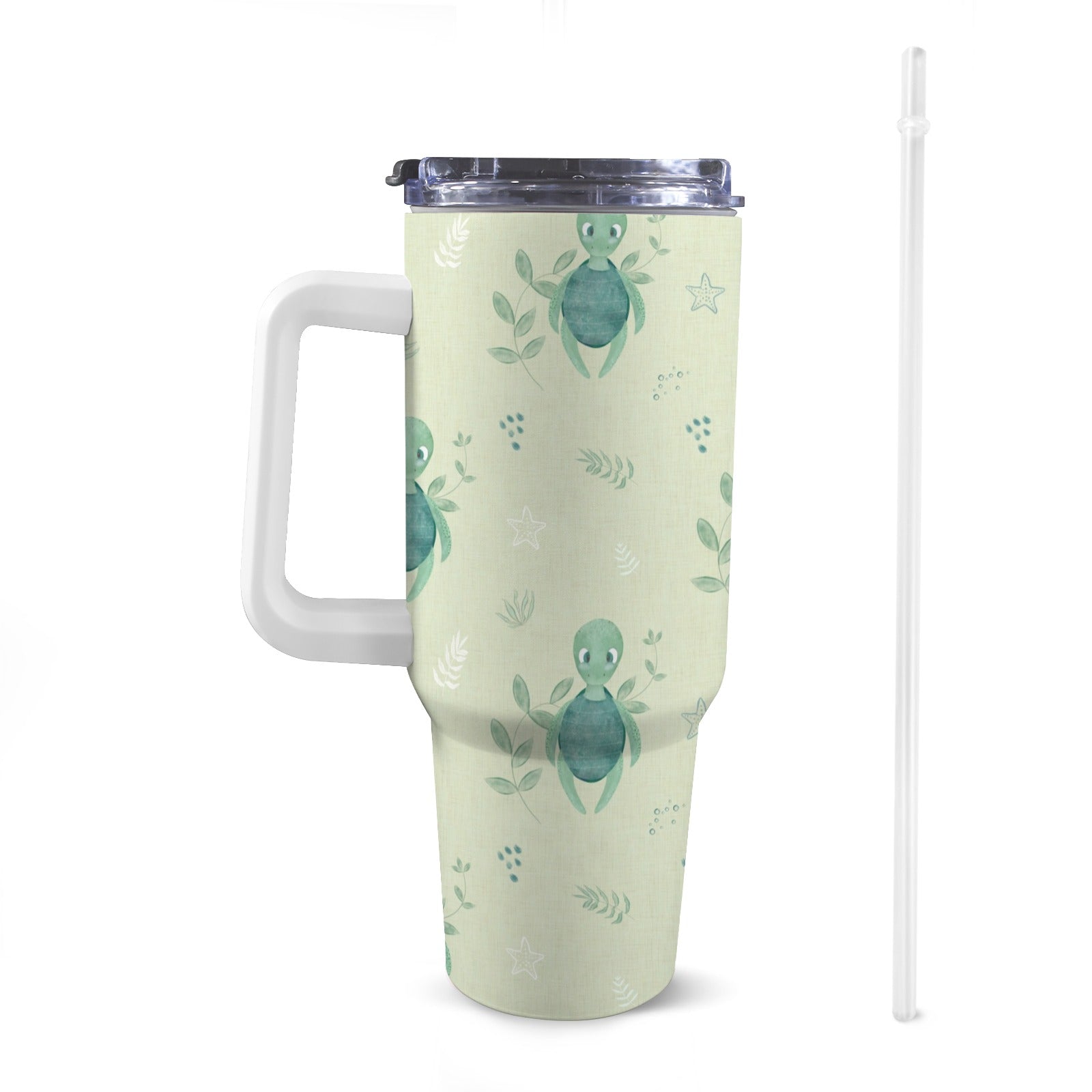 Extra Large Stainless Steel Insulated Travel Flask with Straw and Handle - Fun Patterns, Bold Colours - Green Cheeks - Travel Mug