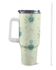 Extra Large Stainless Steel Insulated Travel Flask with Straw and Handle - Fun Patterns, Bold Colours - Green Cheeks - Travel Mug